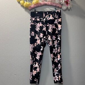 Victoria's Secret Black Leggings with Light Pink Floral Print